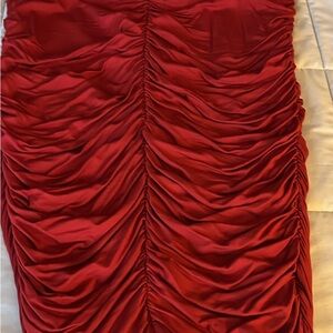 Chic Red Gathered Skirt